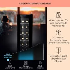 Barolo 14 Slim Uno Weinkühlschrank 46 Ltr 14 Flaschen 11-18°C SingleZone 14 Barolo 14 Slim Uno Weinkühlschrank 46 Ltr 14 Flaschen 11-18°C SingleZone -Klarstein 10041206 de 0004 usp