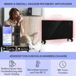 Bansin Crystal Smart Konvektions-Heizgerät 2500W 5 - 50 °C App-Steuerung -Klarstein 10041211 de 0003 usp