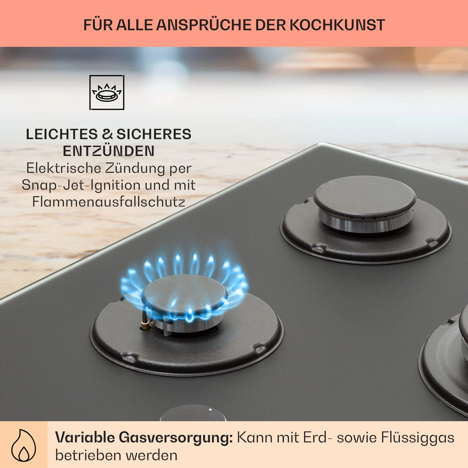 Firetale Gaskochfeld 5-flammig 70 Cm Aluminium-Brenner Inkl. Schlauch Und Druckminderer 7 Firetale Gaskochfeld 5-flammig 70 Cm Aluminium-Brenner Inkl. Schlauch Und Druckminderer – Bild 5