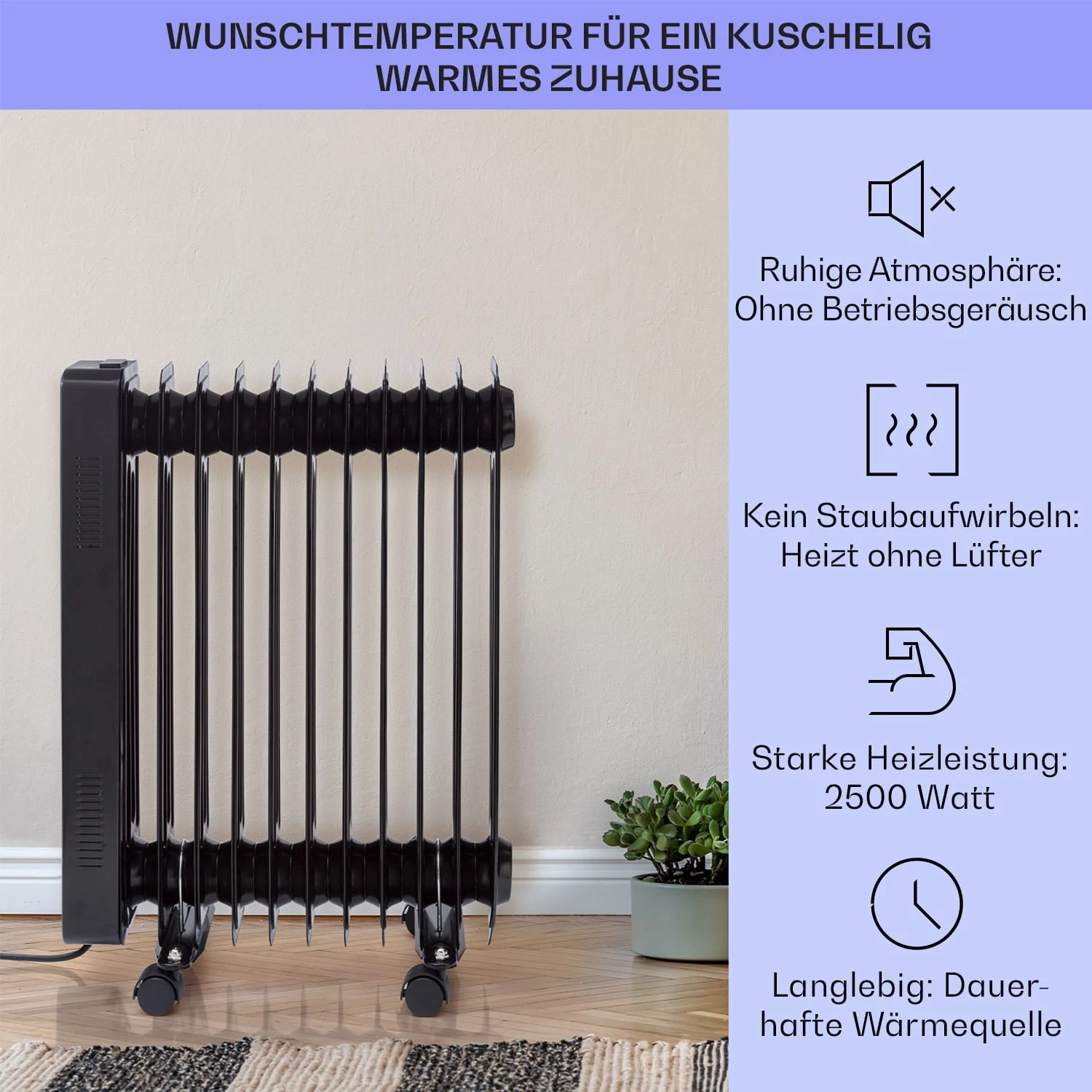 Sanford Smart Ölradiator 2500 W Leistung Wochentimer LED-Display Touch-Panel Klarstein-App 4 Sanford Smart Ölradiator 2500 W Leistung Wochentimer LED-Display Touch-Panel Klarstein-App – Bild 2