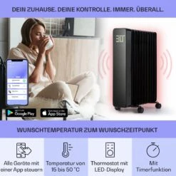 Sanford Smart Ölradiator 2500 W Leistung Wochentimer LED-Display Touch-Panel Klarstein-App 10 Sanford Smart Ölradiator 2500 W Leistung Wochentimer LED-Display Touch-Panel Klarstein-App -Klarstein 10041358 de 0003 usp