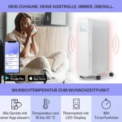 Sanford Smart Ölradiator 2500 W Leistung Wochentimer LED-Display Touch-Panel Klarstein-App -Klarstein 10041359 de 0003 usp
