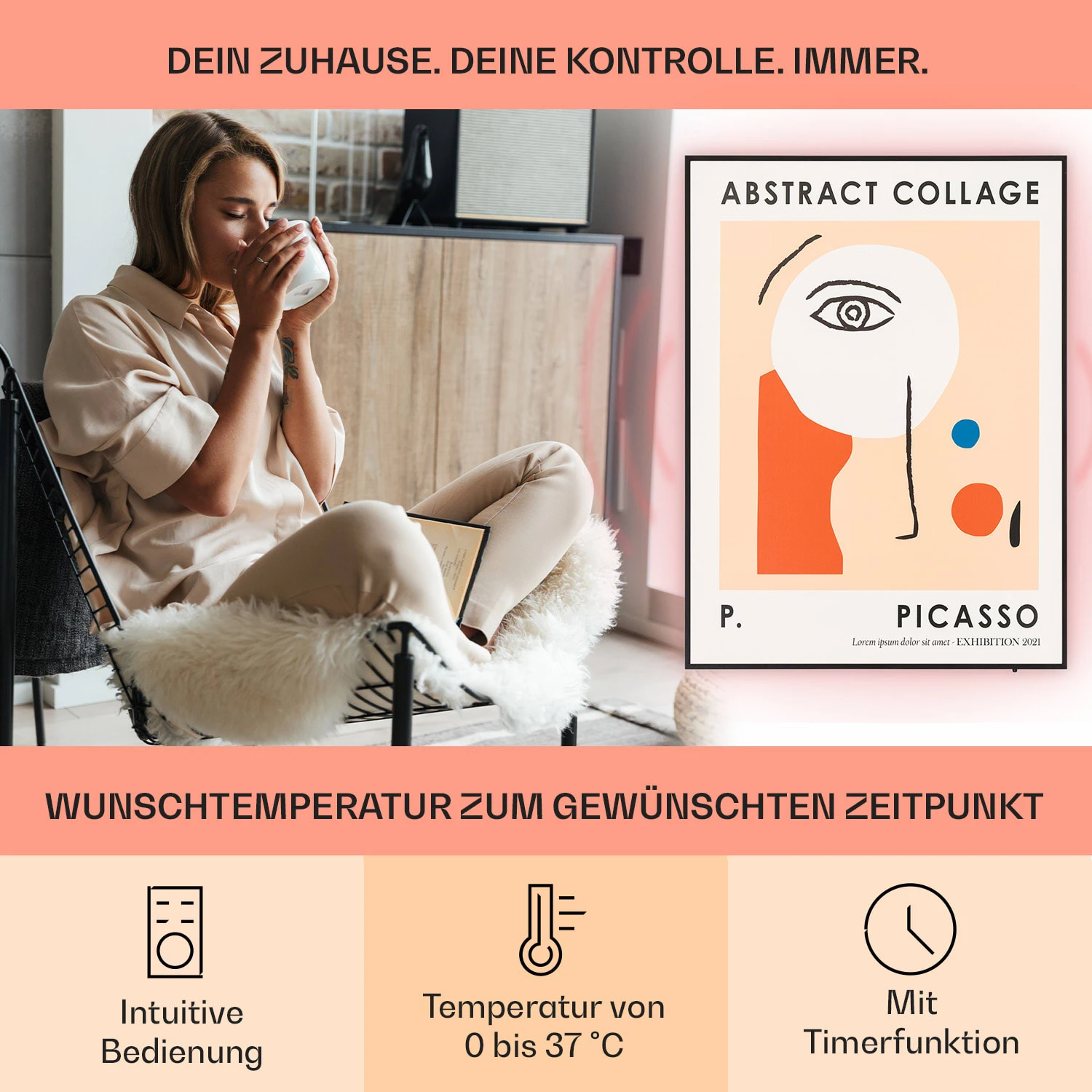 Wonderwall Air Art Smart Infrarotheizung 60x80cm 500W Wandinstallation App-Steuerung Abstrakt 4 Wonderwall Air Art Smart Infrarotheizung 60x80cm 500W Wandinstallation App-Steuerung Abstrakt – Bild 2