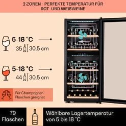 Vinamour 66 Duo Weinkühlschrank 2 Zonen 204 L/79 Flaschen 5-18°C Touch 13 Vinamour 66 Duo Weinkühlschrank 2 Zonen 204 L/79 Flaschen 5-18°C Touch -Klarstein 10041394 de 0003 usp