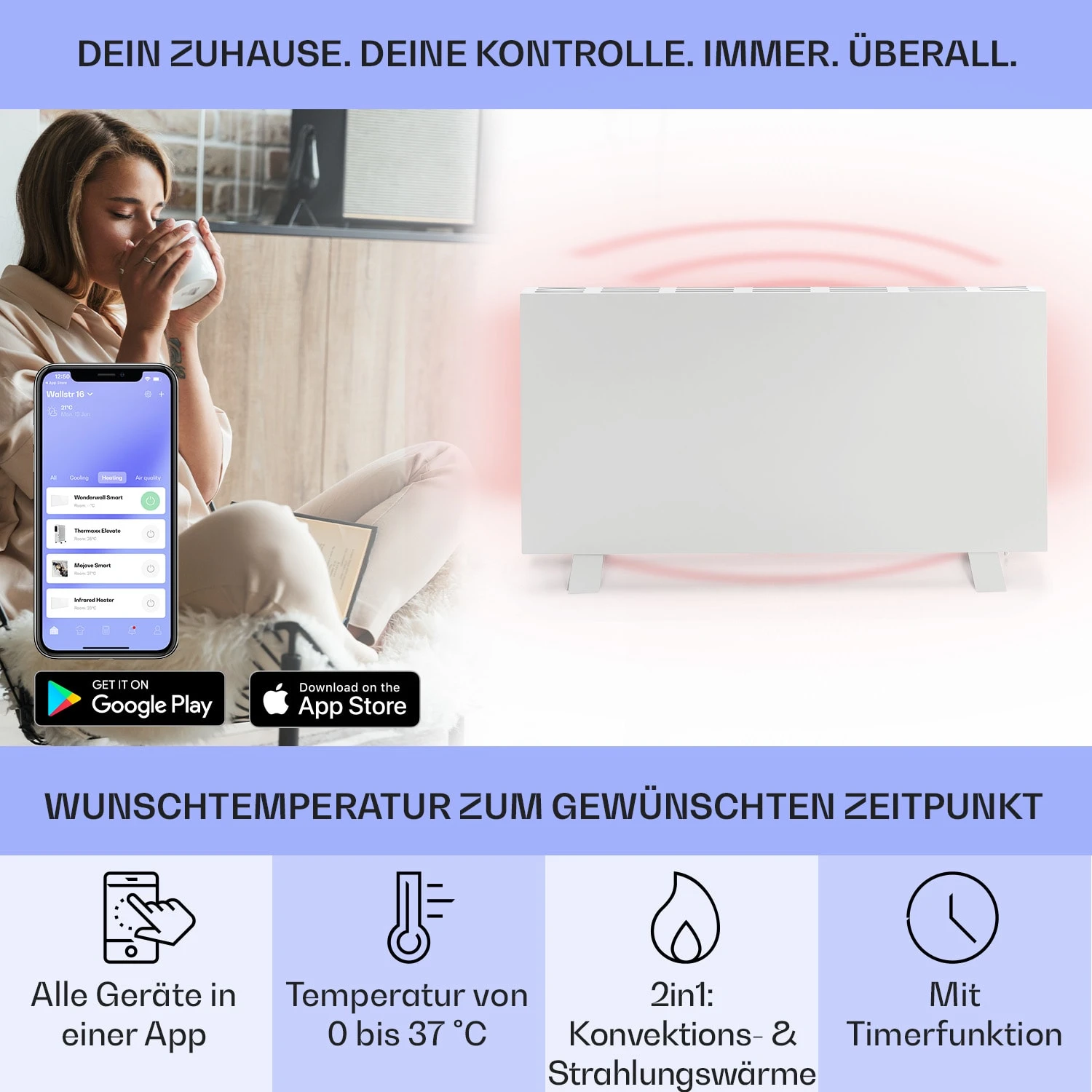 Taal Smart Hybrid-Infrarot-Heizung 105x56cm 750W Wochentimer IP24 5 Taal Smart Hybrid-Infrarot-Heizung 105x56cm 750W Wochentimer IP24 – Bild 3
