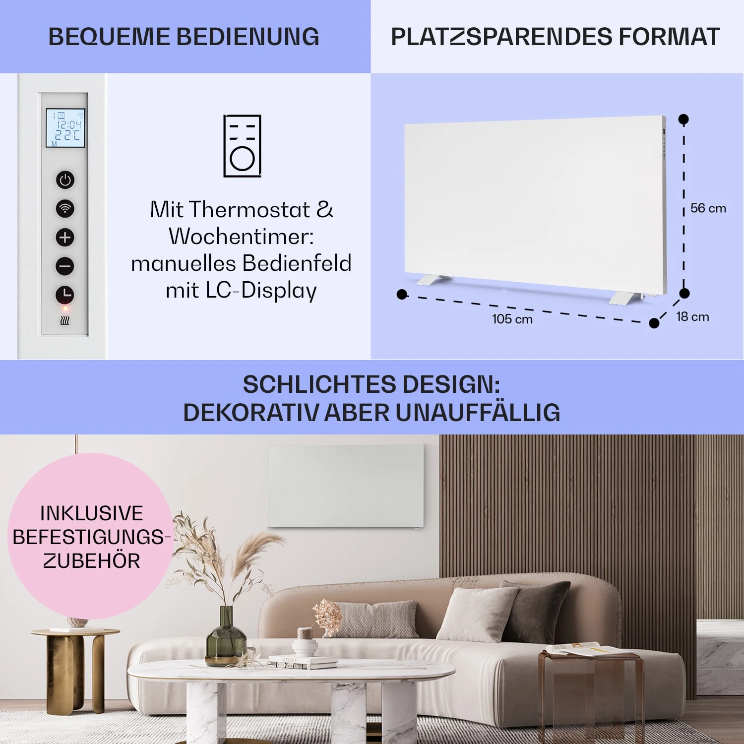 Taal Smart Hybrid-Infrarot-Heizung 105x56cm 750W Wochentimer IP24 8 Taal Smart Hybrid-Infrarot-Heizung 105x56cm 750W Wochentimer IP24 – Bild 6