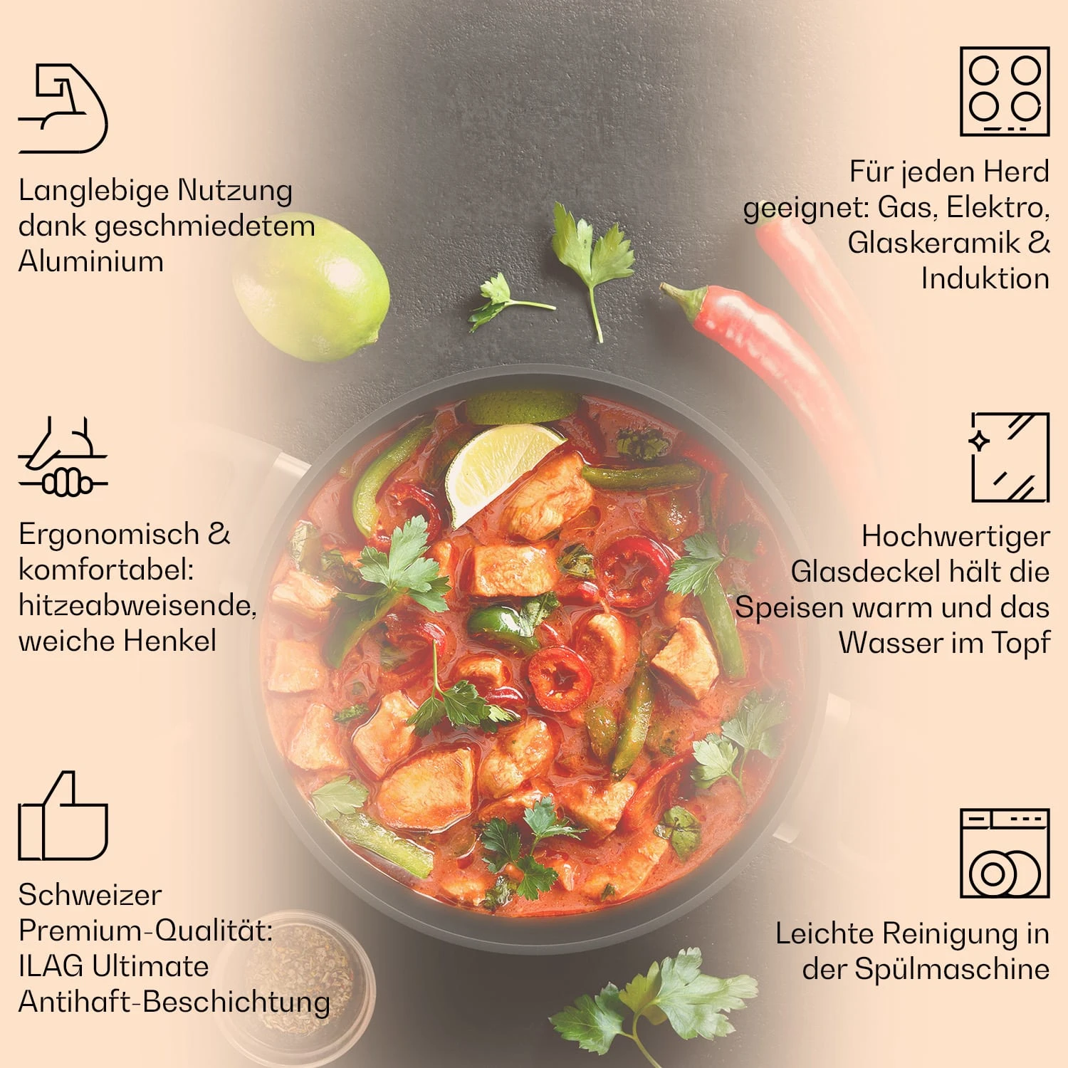 Noto Endurance Kochtopf Ø24cm Geschmiedetes Aluminium Deckel Induktion PTFE-Antihaftbeschichtung 4 Noto Endurance Kochtopf Ø24cm Geschmiedetes Aluminium Deckel Induktion PTFE-Antihaftbeschichtung – Bild 2