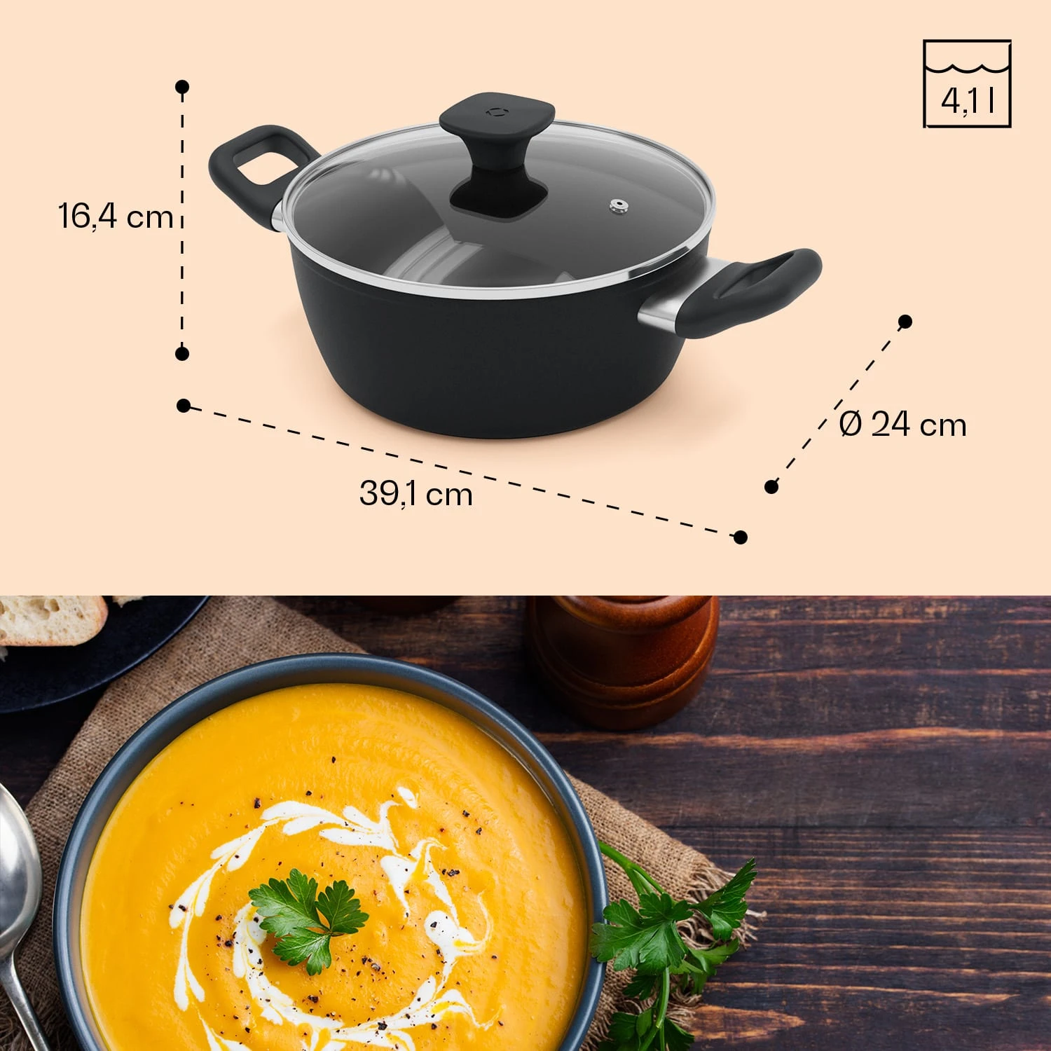 Noto Endurance Kochtopf Ø24cm Geschmiedetes Aluminium Deckel Induktion PTFE-Antihaftbeschichtung 11 Noto Endurance Kochtopf Ø24cm Geschmiedetes Aluminium Deckel Induktion PTFE-Antihaftbeschichtung – Bild 9