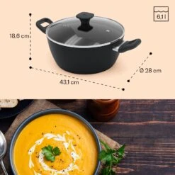 Noto Endurance Kochtopf Ø28cm Geschmiedetes Aluminium Deckel Induktion PTFE-Antihaftbeschichtung 19 Noto Endurance Kochtopf Ø28cm Geschmiedetes Aluminium Deckel Induktion PTFE-Antihaftbeschichtung -Klarstein 10045008 yy 0009 dimensions