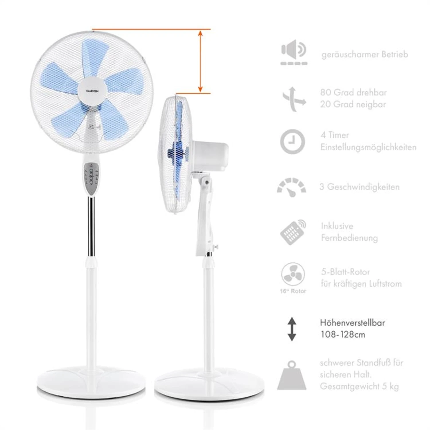 Summerjam Standventilator 2er-Set Standlüfter 50W 3 Stufen Weiß 7 Summerjam Standventilator 2er-Set Standlüfter 50W 3 Stufen Weiß – Bild 5