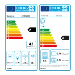 Gusteau Remy Einbau-Set Backofen + Einbau-Haube 2950W 64Ltr 620 M³/h Schwarz Edelstahl -Klarstein 60002597 energy label